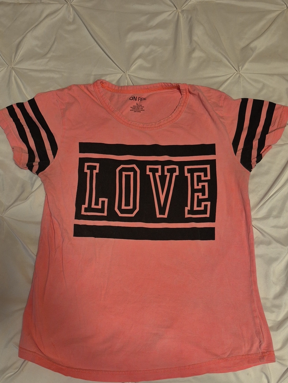 On Fire Coral Pink Tee with Black LOVE Graphic